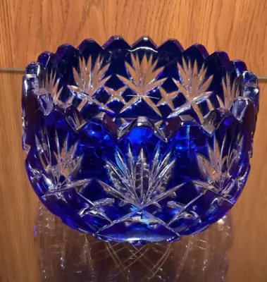 STUNNING Crystal Clear 24% Lead Cobalt Blue 4 1/2”Bowl / Poland Quality Made • $159.95