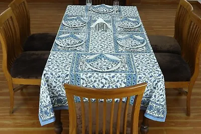 Dining Tablecloth Cotton Table Linen Block Printed Napkins Housewarming Gift • $230.53