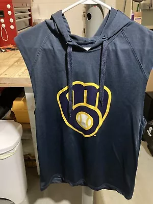 Men's Stitches Navy Milwaukee Brewers Sleeveless Pullover Hoodie • $10