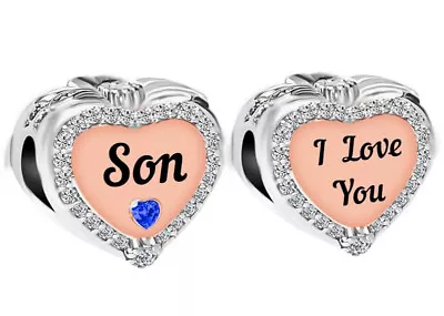 Sterling Silver 925 🌸 Son I Love You Heart Bead Charm & Gift Pouch • £16.50