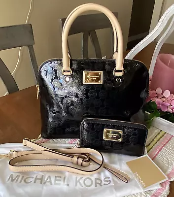 EUC Michael Kors Embossed Patent Leather Domed Satchel & Zip Wallet Wristlet • $59.99