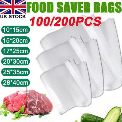 200X Textured Vacuum Sealer Bags Precut Food Saver Storage Vac Seal Embossed Bag • £6.99