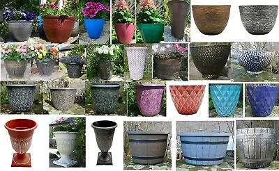 Round Plastic Plant Pot Garden Flower Planter Pots Barrels Tubs Outdoor All New • £25.95