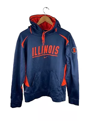 VINTAGE University Of Illinois Hood Jumper Mens Size M Blue Fighting Illini NCAA • $49.95