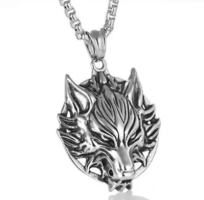 Men's Viking Wolf Fenrir Pendant Stainless Steel Celtic Nordic Amulet Necklace • £6.89