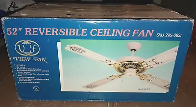 Vintage View Fan 52  Reversible Ceiling Fan White/Gold Blades Brass V652-4S WP • $199.99