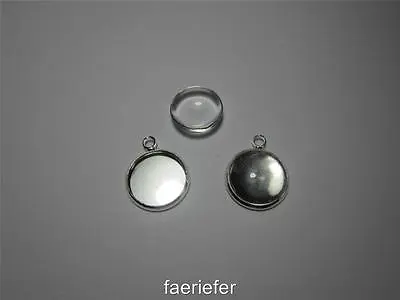 2 Setting Blank Pendants Charms With Matching Glass Domes 14 Mm Cabochon Round • £2.75