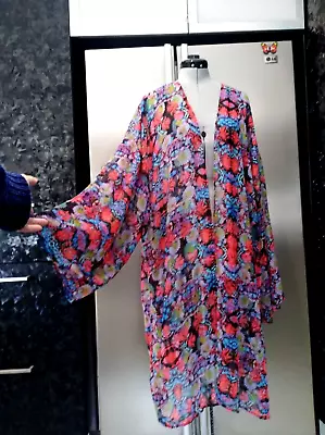 CITY CHIC XXL 20 22 24 Red Blue Black Floral Chiffon Long KIMONO Jacket Cover Up • $24.99