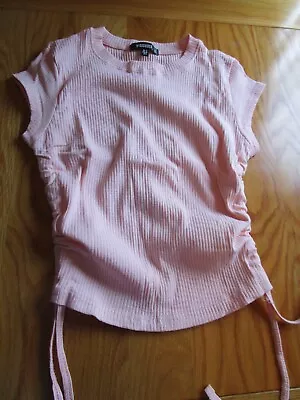 Size 12  Pink  Ruched Sides Ribbed Top New No Tags By Misguided • £3