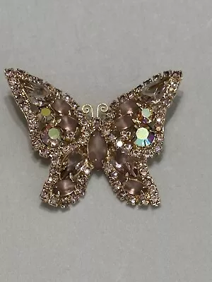 Vintage WEISS Crystals Frosty Glass Aurora Boliaris  BUTTERFLY  Powder Color Pin • $78