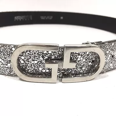 Italian Leather Glitter Coated Belt Vintage GG Buckle Antoniazzi Made In Italy S • £15
