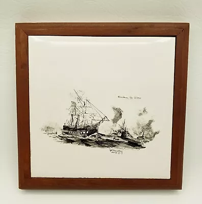 Vintage H&R Johnson Framed Tile Trivet From England Sailboats Shipwreck RARE • $17.49