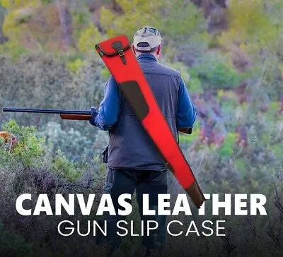 Shotgun Slip Canvas Leather Gun Slip Hunting Rifle Case Shooting Gun Bag • £57.50