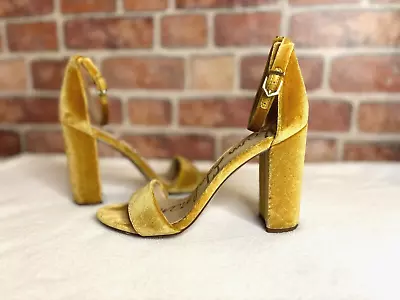 Sam Edelman Womens Sandals Yaro Chunky Heel Ankle Strap Yellow Gold Velvet Sz 7 • $28