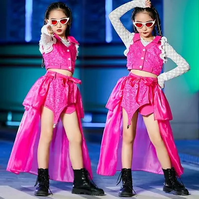 Jazz Sequins Costumes Girls  Modern Dance Hip Hop Street Dance Outfits  Clothes • $168.99
