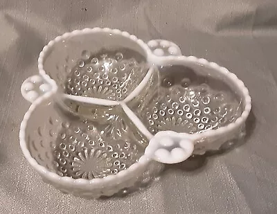 Vintage Fenton French Opalescent Glass Hobnail 3 Section Relish Dish • $12