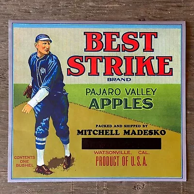 Vintage Original 1920s BEST STRIKE Baseball Pitching APPLE Fruit Crate Label • $15.96