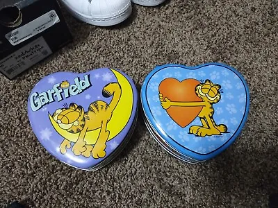 Vintage Garfield Heart Shaped Mini  Lunch Boxes Tin Box Company Lot Of 2  • $13