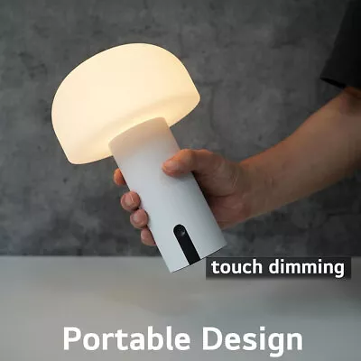 Cordless LED Table Lamp Battery Operated Mushroom Lamp Glass Night Light Decorat • £12.90