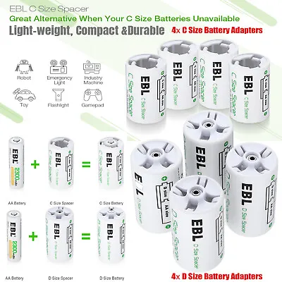 EBL C D Size Battery Adapters AA To C D Size Battery Spacer Converter Case Use • $6.59