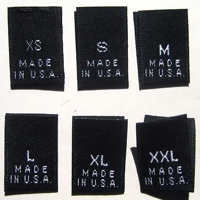 250 Pcs Woven Clothing Labels Black Made In Usa - Size Tags Xs S M L Xl Xxl • $19.99