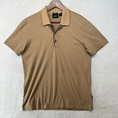 Hugo Boss Mens Size L Beige Cotton Slim Fit Short Sleeve Polo Shirt • $19.99