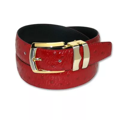 OSTRICH Pattern RED Color BONDED Leather Men's Belt Gold-Tone Buckle Regular • $17.95