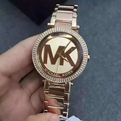 New Michael Kors MK5865 Women's Parker Rose Gold-Tone MK Logo Dial Watch • $85.49