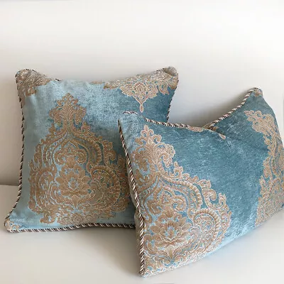 Home Decorative Pillow Case Shiny Chenille Jade Green Damask Cushion Cover • $24.50