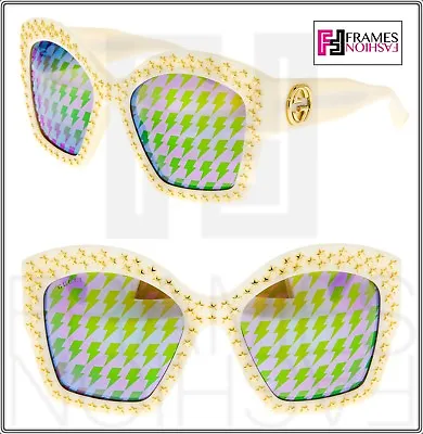 £240.20 • Buy GUCCI Gold STAR Stud 3870 Ivory Lime Lightning Flash Mirror Sunglasses GG3870S
