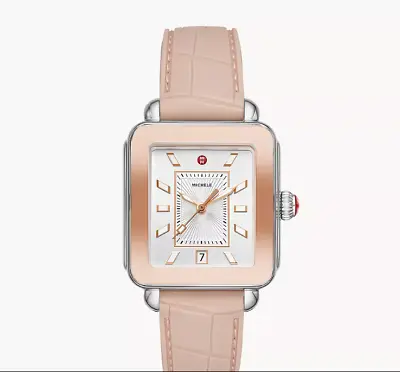 Michele Deco Sport Gold White Dial Pink Strap Women's Watch MWW06K000015 • $395