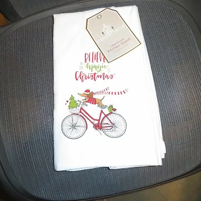 DACHSHUND Believe In The Magic Of Christmas Kitchen Towels Bicycle Delivery NWT • $24.99
