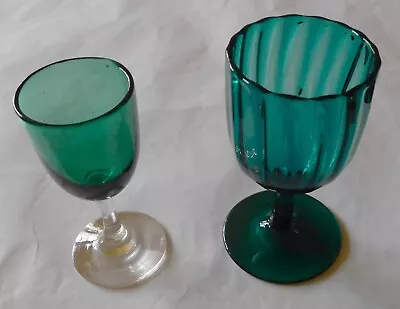 Antique Bristol & Emerald Green Stemmed Wine Glasses C 1920 Australia • $38