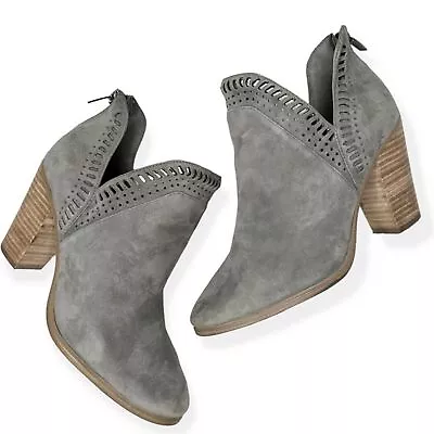 Vince Camuto Fileana Split Shaft Suede Leather Boot Stacked Heel Bootie Size 6M • $50.91