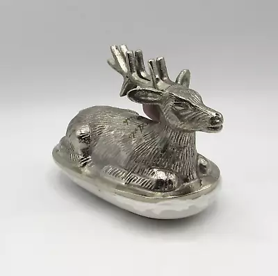 Object D’arts Stag Deer Covered Butter Dish Metal Lid & Ceramic Tray Christmas • $57.98