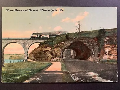 Postcard Philadelphia PA - River Drive Tunnel Steam Locomotive Railroad Viaduct • $4