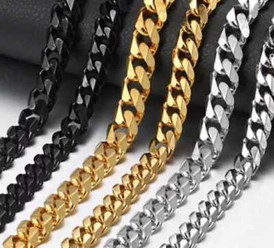 18-90cm Stainless Steel Curb Link Chain Bracelet Necklace 10/8/6/4/3mm C5 • £7.49