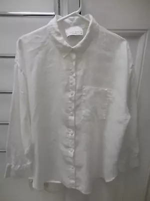 Decjuba D - Luxe White Linen Boxy Blouse Shirt Exc Cond M L • $27