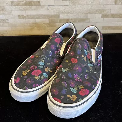 Vans Classic Slip On Black Floral Skate Sneakers Shoes M 6.5 W 8 UK 5.5 • $25