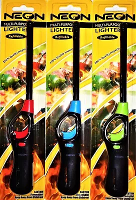 NEON Refillable Multi Purpose Lighter BBQ 100% Quality Lot Of 1 To 6 ( 10  ) * • $7.95