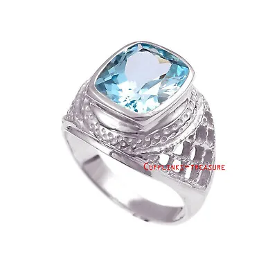 Natural Blue Topaz Gemstone With 925 Sterling Silver Ring For Men's #C744 • £63.12