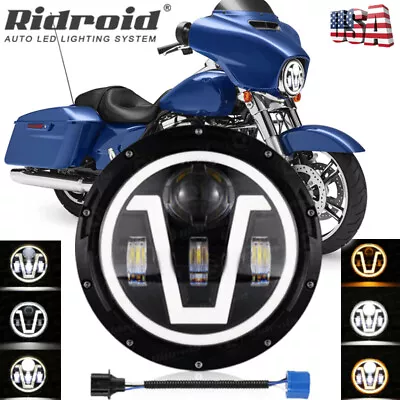 7  Inch LED Motorcycle Headlight Projector With Halo Angel Eyes DRL Hi/Lo Beam • $32.99