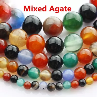 1 Strand Round  4mm 6mm 8mm 10mm 12mm Natural Stone Rock Gemstone Beads Lot • £3.25