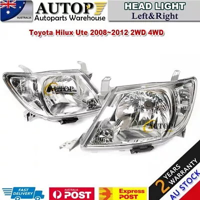 Pair Head Light Front Lamp For Toyota Hilux Ute TGN KUN GGN 2WD/4WD 2008~2012 • $141.88