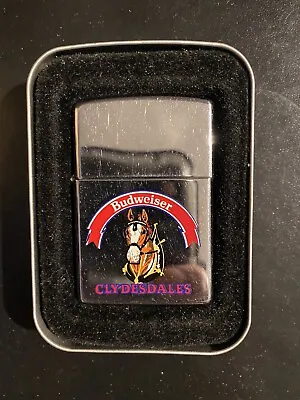 $98 • Buy ZIPPO 1996 BUDWEISER CLYDESDALE Polished CHROME LIGHTER B XII Used In Metal Tin