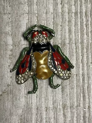 Crown Trifari Alfred Philippe Fly Brooch Fur Clip C.1940 VTG Rhinestone Enamel * • $495