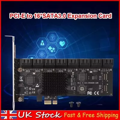 16 Port PCIE Expansion Card Controller PCIe SATA3.0 Adapter 6Gbps For Desktop PC • £34.19