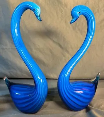 Pair Of Two 2 Hand Blown Art Glass Murano Italy Italian Swans Swan Birds Statues • $146.25