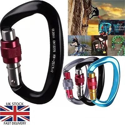 25KN Screw Lock Heavy Duty Carabiner Clip Hook Aluminum D-Ring Rock Climbing • £1.05