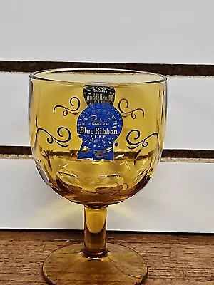 Pabst Blue Ribbon Beer Thumbprint Glass / Goblet ~ 6  Tall ~ Amber Color  • $21.25